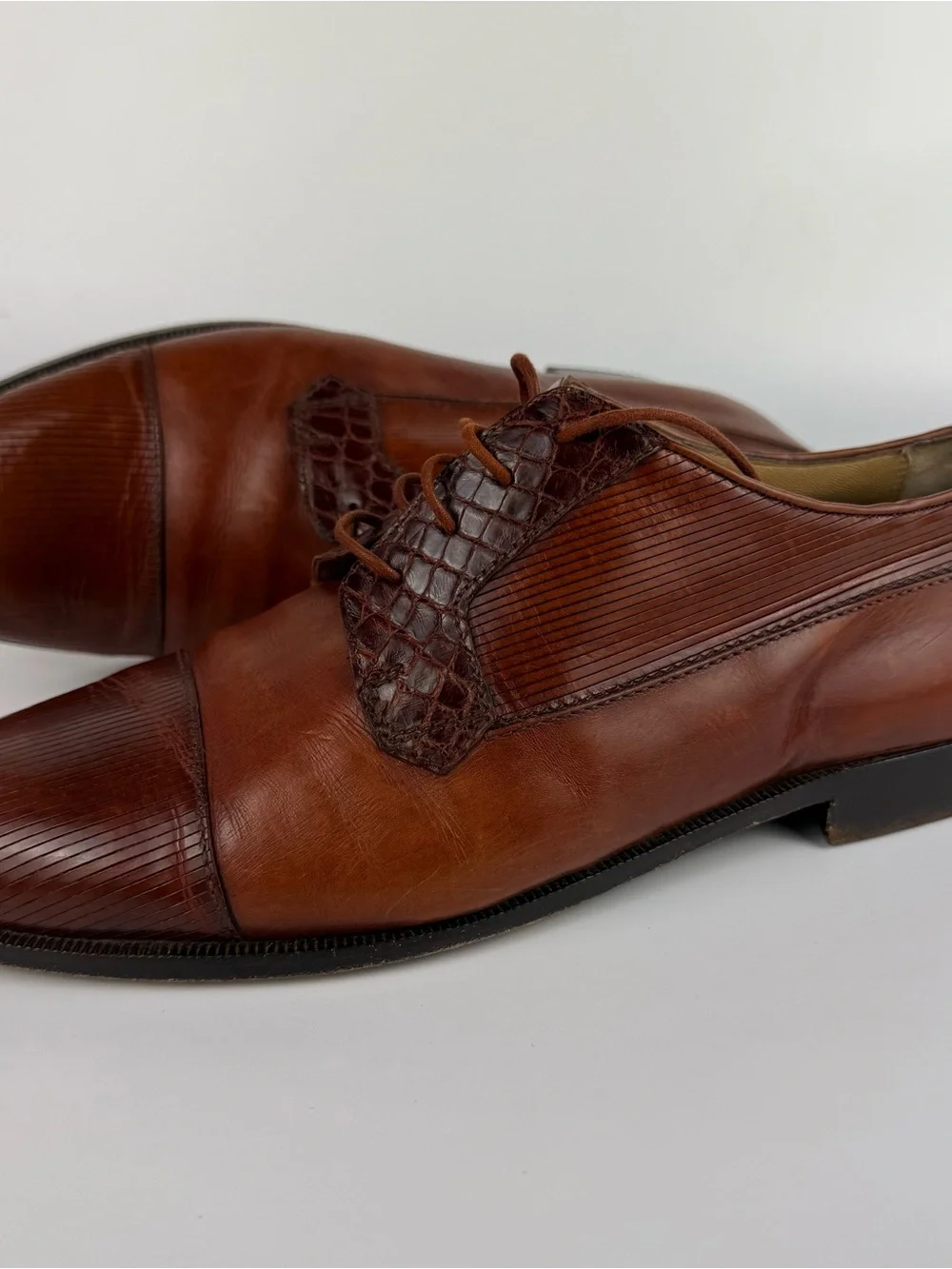 R. Martegani Italy Exotic Leather Alligator  Brown Dress Shoes Mens 10M